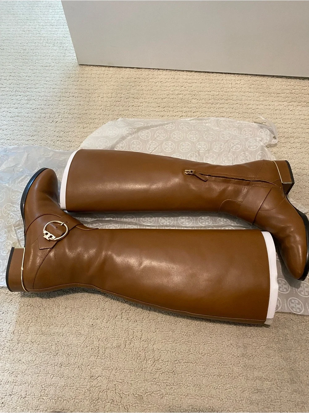Tory Burch Cognac Leather Knee-High Riding Boots